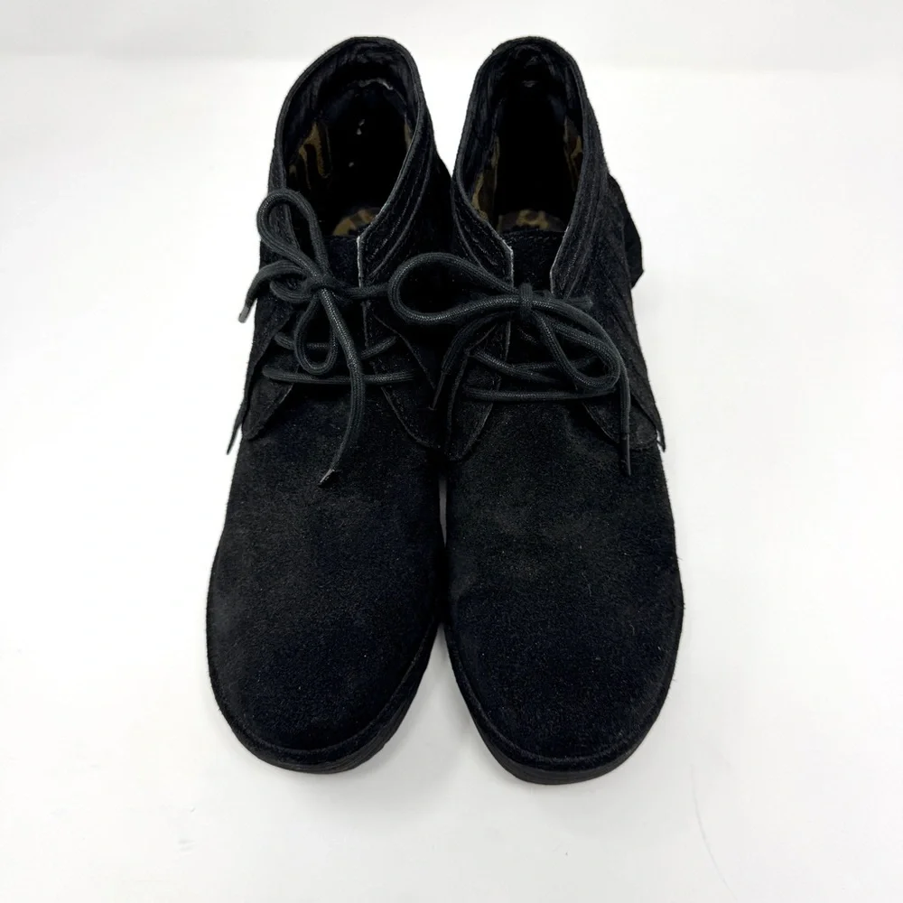 Fly London Yank Black Suede Fringe Wedge Ankle Boots Lace-Up Boho Booties